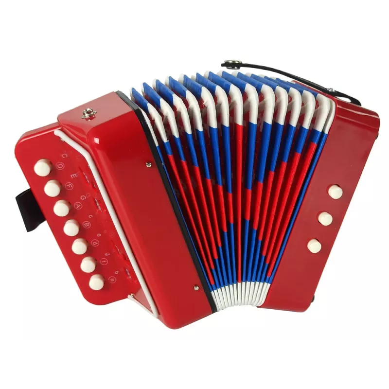 LEAN TOYS Akordeonas mažiesiems muzikantams – raudonas, 7 aukštųjų klavišų, diatoninis, nuo 3 metų
