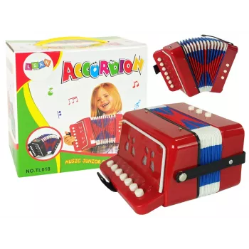 LEAN TOYS Akordeonas mažiesiems muzikantams – raudonas, 7 aukštųjų klavišų, diatoninis, nuo 3 metų