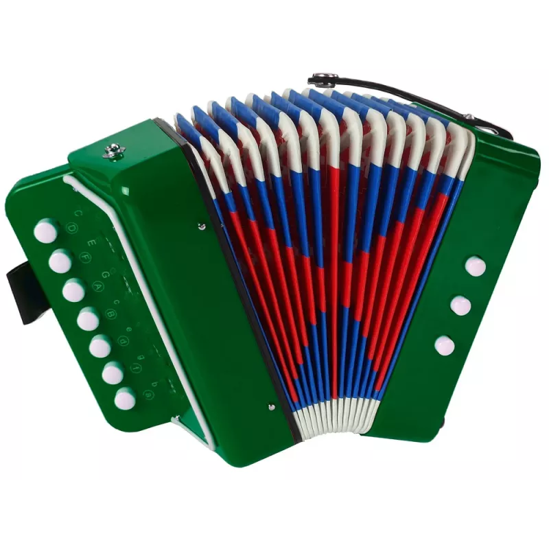 LEAN TOYS Akordeono instrumentas jaunajam muzikantui žalias – 12 mygtukų akustinis žaislinis akordeonas su reguliuojamu peties dirželiu, nuo 3 metų