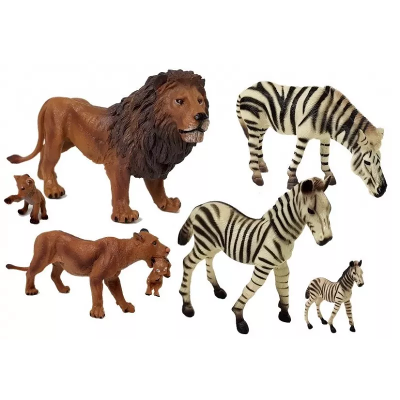 LEAN TOYS Afrikos laukiniai gyvūnai Liūtas Zebra Šeimos figūrėlių rinkinys