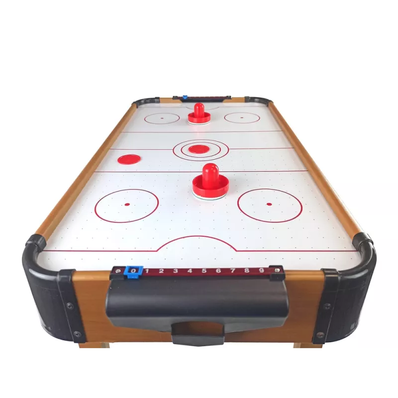 LEAN TOYS oro ritulio ir rankinio žaidimų stalas su futbolu, 2-in-1, elektriniu pūtiku, MDF, juodas