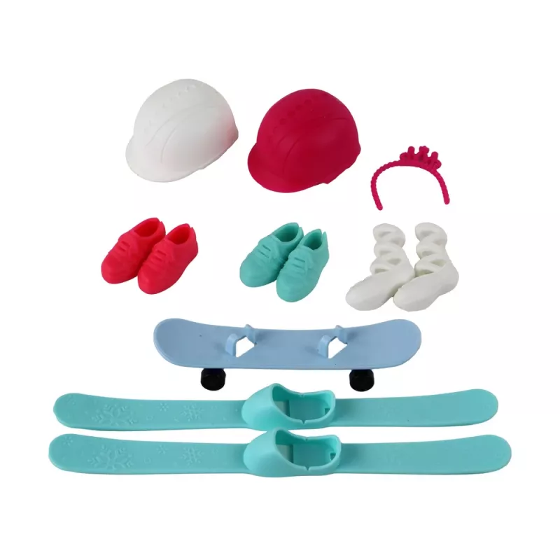 LEAN TOYS Anlily vaikiška lėlė su 4 sportinio slidinėjimo aksesuarais
