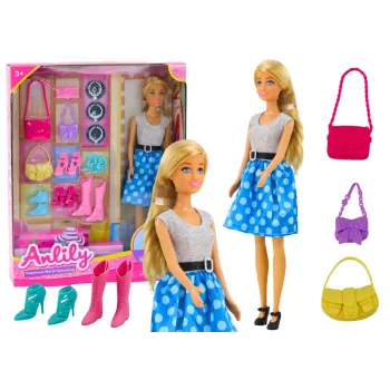 LEAN TOYS Anlily lėlės rinkinys su drabužiais, aksesuarais ir priedais