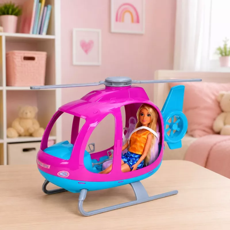 LEAN TOYS Anlily lėlės rinkinys su dideliu sraigtasparniu, judamais propeleriais ir mados lėle – violetinė
