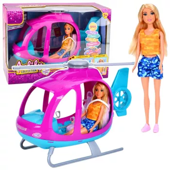 LEAN TOYS Anlily lėlės rinkinys su dideliu sraigtasparniu, judamais propeleriais ir mados lėle – violetinė