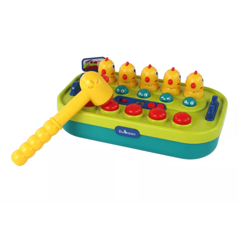 LEAN TOYS Arkadinis žaidimas „Mušk kurmį“ su vištomis, plaktuku, šviesomis, garsais, maitinamas baterijomis
