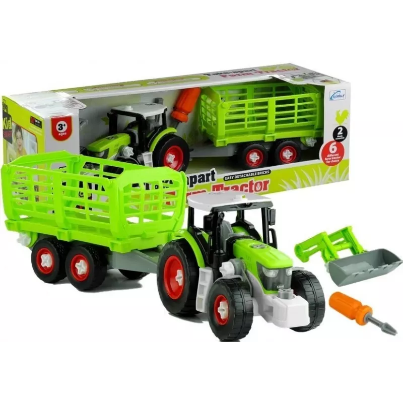 LEAN TOYS Surinkimo traktorius su atviru priekabu 43 cm