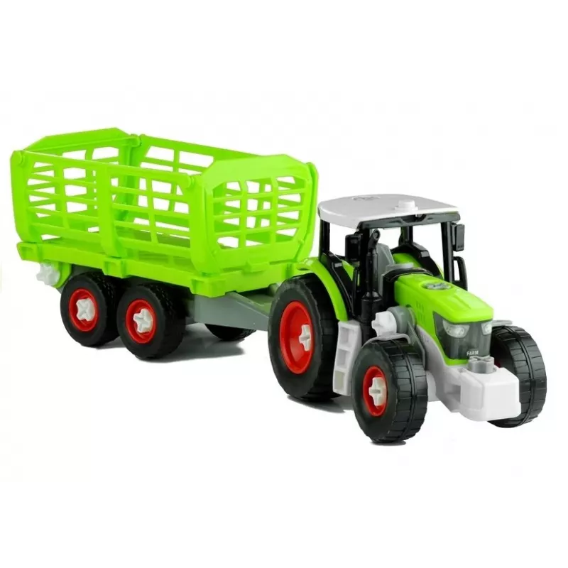 LEAN TOYS Surinkimo traktorius su atviru priekabu 43 cm