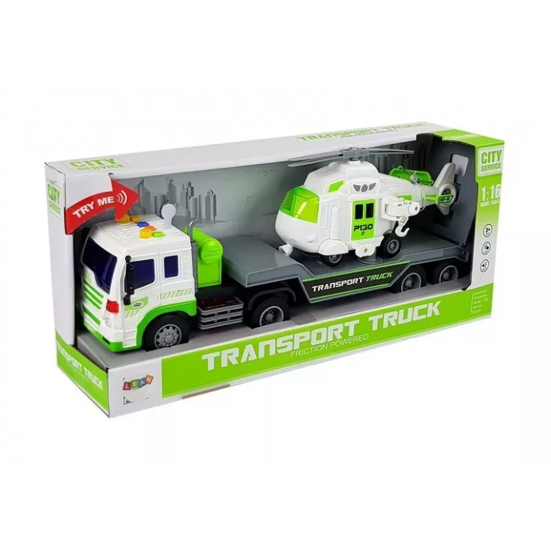 LEAN TOYS Automobilinis transporteris su sraigtasparniu, baterijomis, 1:16