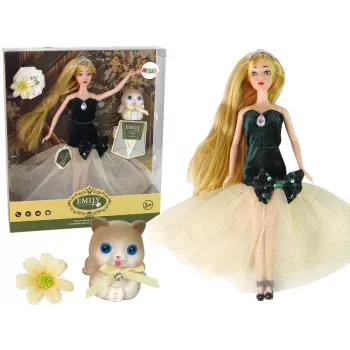 LEAN TOYS Baby Doll Emily Long Hair Kitten Flower
