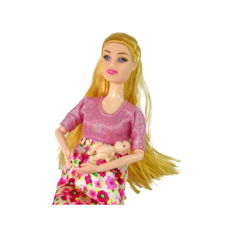 LEAN TOYS Baby Doll Pregnant Pink Dress Flowers