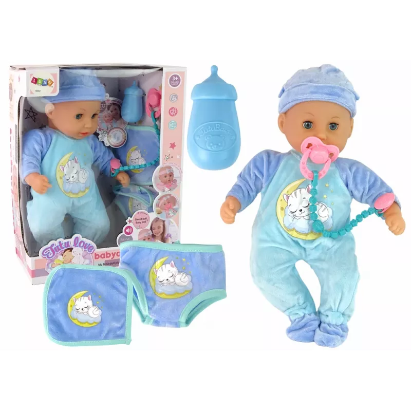 LEAN TOYS Baby Doll Sound Dummy Bib Blue Cat Pyjamas