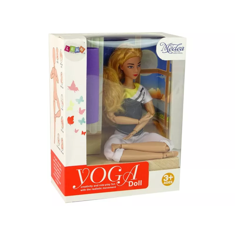 LEAN TOYS Kūdikio lėlės jogos kilimėlis su ilgais šviesiais plaukais