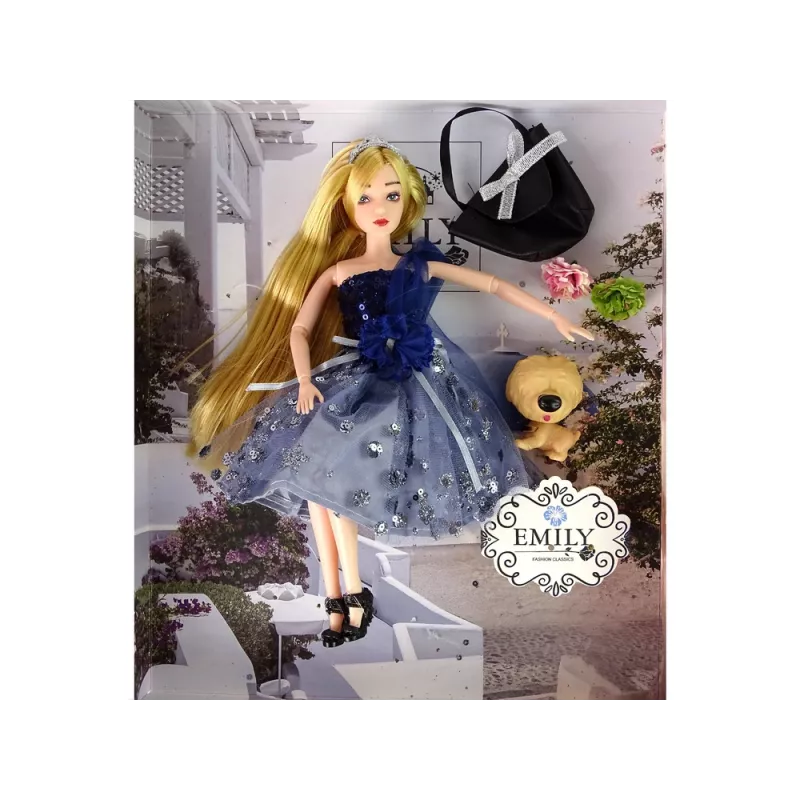 LEAN TOYS Baby Emily lėlė su šuniuko rankine ir gėlėmis