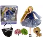 LEAN TOYS Baby Emily lėlė su šuniuko rankine ir gėlėmis