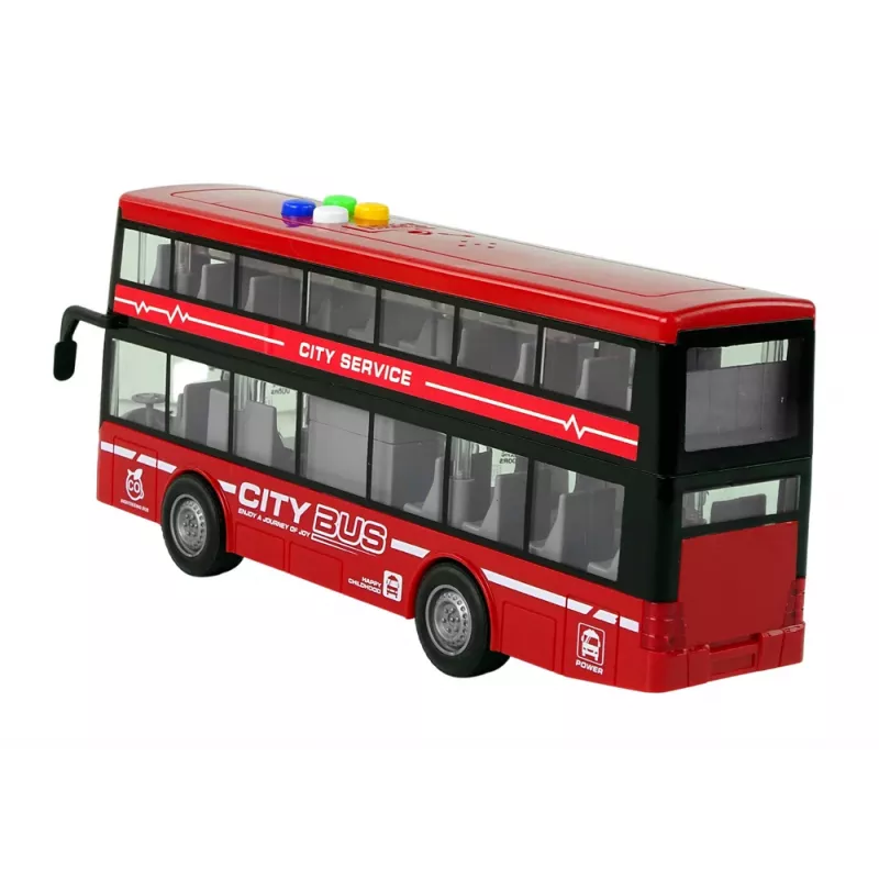 LEAN TOYS Baterijomis varomas dviaukštis autobusas su šviesomis ir garsais, inercinė pavara, raudonas
