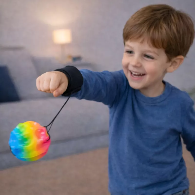 LEAN TOYS Bouncy Ball on Elastic Band, Sensory, with Dimples, Colorful, 6 cm