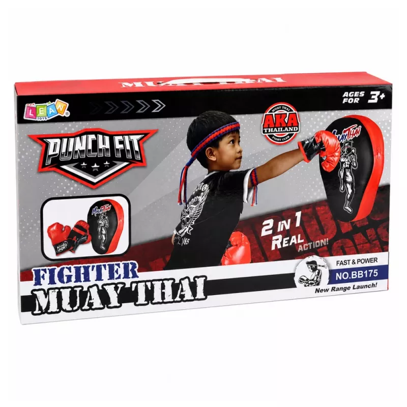 LEAN TOYS 2-in-1 Muay Thai bokso treniruočių rinkinys su pirštinėmis ir fokusavimo taikiniais, juoda