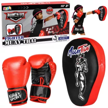 LEAN TOYS 2-in-1 Muay Thai bokso treniruočių rinkinys su pirštinėmis ir fokusavimo taikiniais, juoda