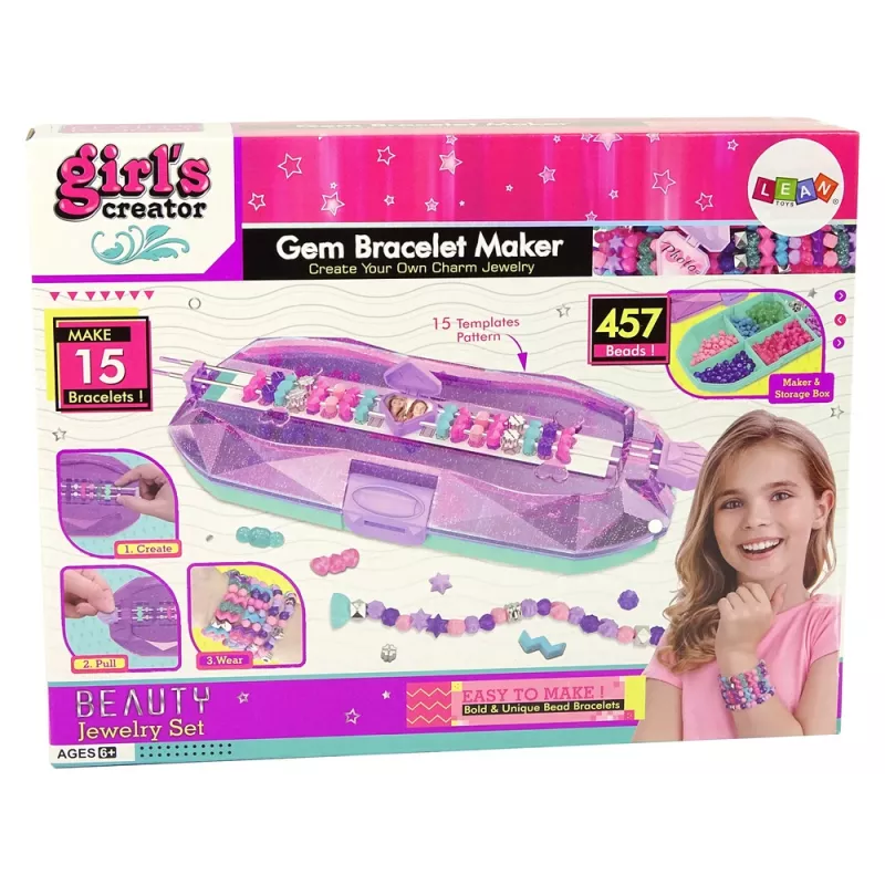 LEAN TOYS Apyrankių gamybos rinkinys su spalvotais karoliukais ir konteineriu