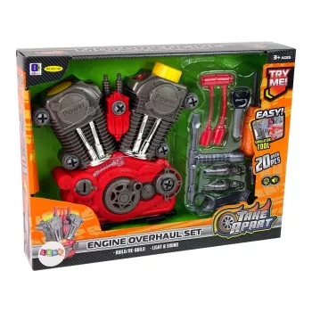 LEAN TOYS Automobilio variklis mažajam mechanikui - DIY surinkimas su šviesomis ir garsais