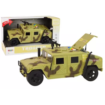 LEAN TOYS Karinis automobilis su trinties pavara, kamufliažinis smėlio atspalvis, šviesos ir garsai