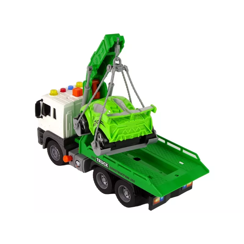 LEAN TOYS Automobilių transporteris pagalbos kelyje vilkikas 1:16 žalias su garsu ir šviesomis