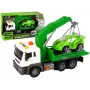 LEAN TOYS Automobilių transporteris pagalbos kelyje vilkikas 1:16 žalias su garsu ir šviesomis