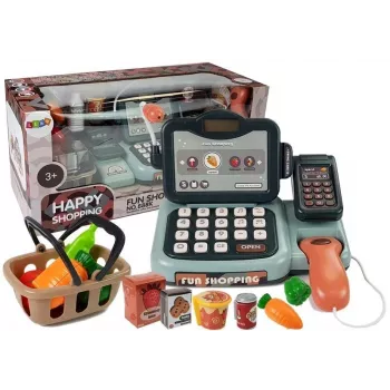 LEAN TOYS Kasos aparato parduotuvės rinkinys su mikrofonu ir garso terminalu – interaktyvus žaidimų rinkinys vaikams nuo 3 metų