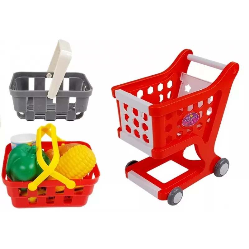 LEAN TOYS kasos aparatas su vežimėliu, krepšeliais ir aksesuarais | 35 dalių vaidmenų žaidimo rinkinys su veikiančiu skaičiuotuvu, šviečiančiu skaitytuvu, mikrofonu, apsipirkimo vežimėliu ir krepšeliu | Nuo 3 metų