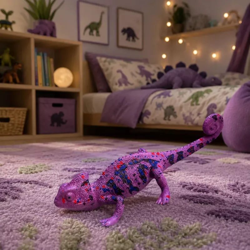 LEAN TOYS Chameleon guminė figūrėlė, tampri, realistinė, violetinis roplys, 14 cm