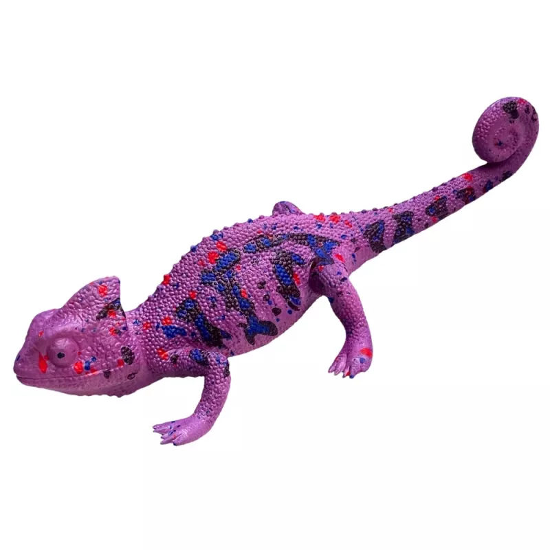 LEAN TOYS Chameleon guminė figūrėlė, tampri, realistinė, violetinis roplys, 14 cm