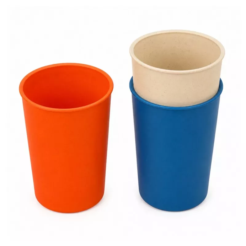 LEAN TOYS Vaikų bambuko pluošto stalo įrankių rinkinys, mėlynas ir oranžinis, 15 vnt.