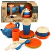 LEAN TOYS Vaikų bambuko pluošto stalo įrankių rinkinys, mėlynas ir oranžinis, 15 vnt.