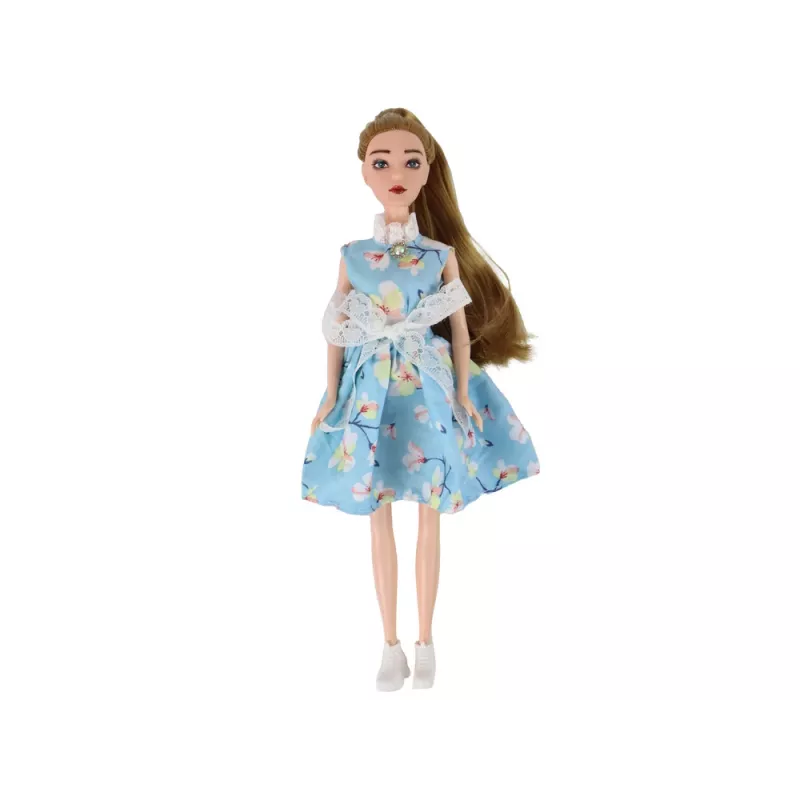 LEAN TOYS Children's Doll Emily Spring Long Hair Blue Dress Kitten