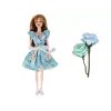 LEAN TOYS Vaikiška lėlė Emily Spring ilgais plaukais mėlyna gėlių suknele