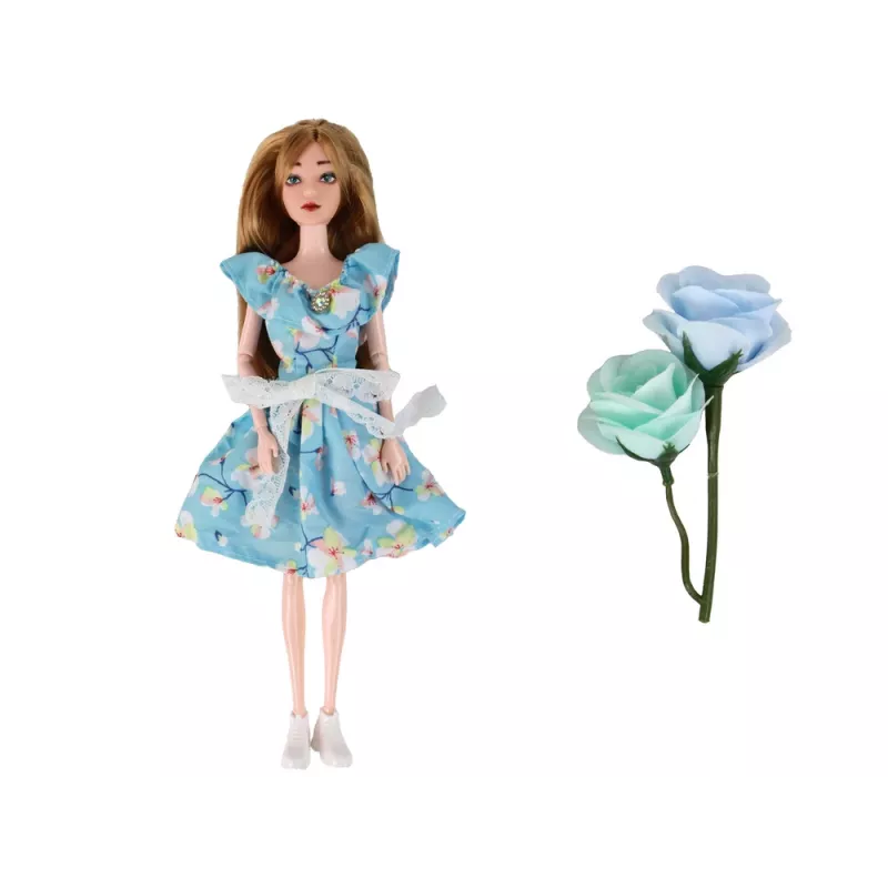 LEAN TOYS Vaikiška lėlė Emily Spring ilgais plaukais mėlyna gėlių suknele