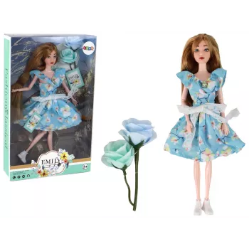 LEAN TOYS Vaikiška lėlė Emily Spring ilgais plaukais mėlyna gėlių suknele