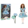 LEAN TOYS Vaikiška lėlė Emily Spring ilgais plaukais mėlyna gėlių suknele