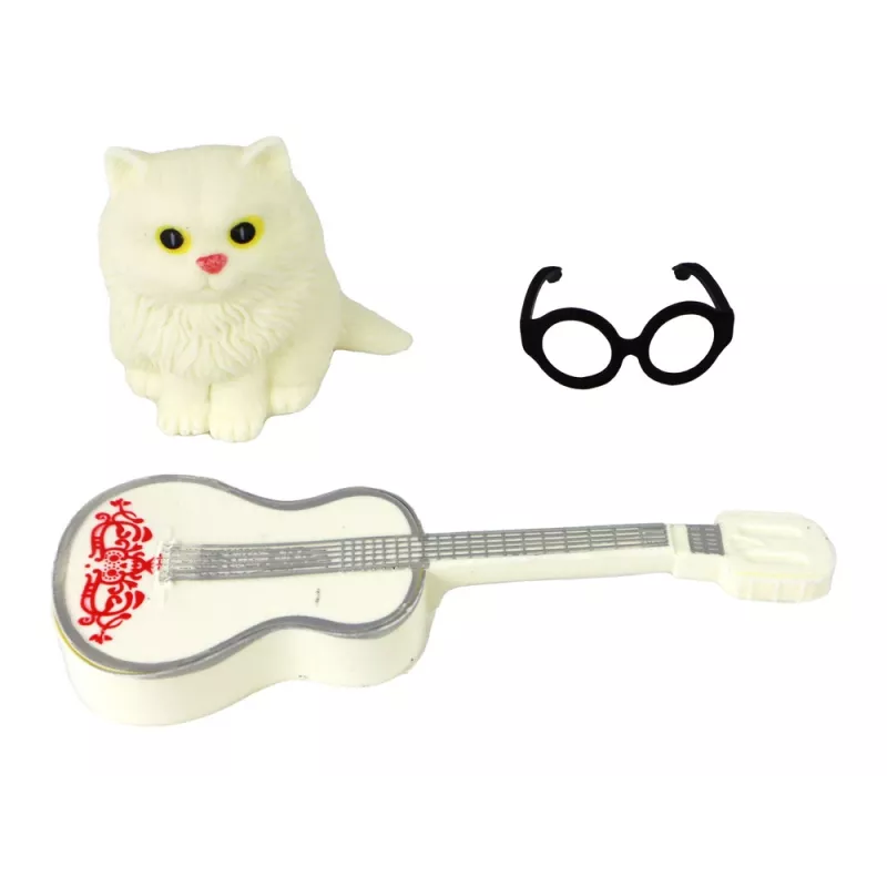 LEAN TOYS vaikiška lėlė Emily su gitara, akiniais, ilgais blondinais plaukais ir kačiuku