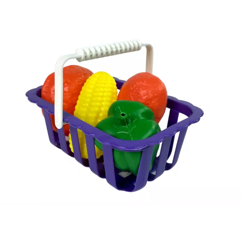LEAN TOYS Vaikiškas kasos aparatas su skaičiuotuvu ir daržovių krepšeliu