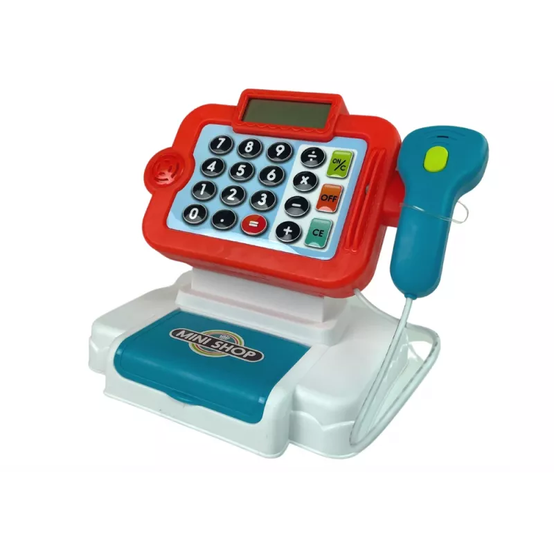 LEAN TOYS Vaikiškas kasos aparatas su skaičiuotuvu ir daržovių krepšeliu
