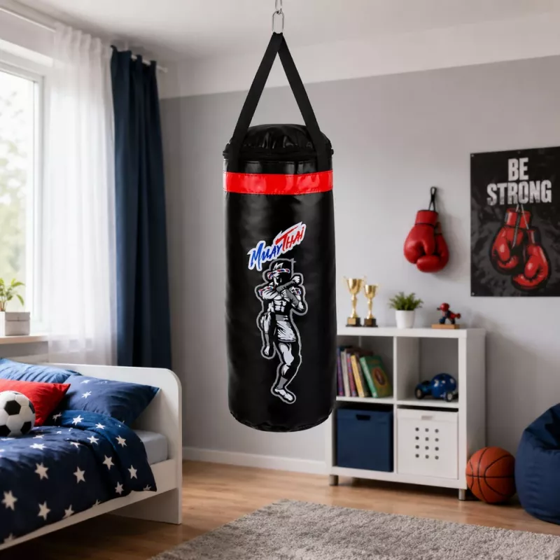 LEAN TOYS Vaikų bokso maišo treniruočių rinkinys MUAY THAI pirštinės 55x17cm M
