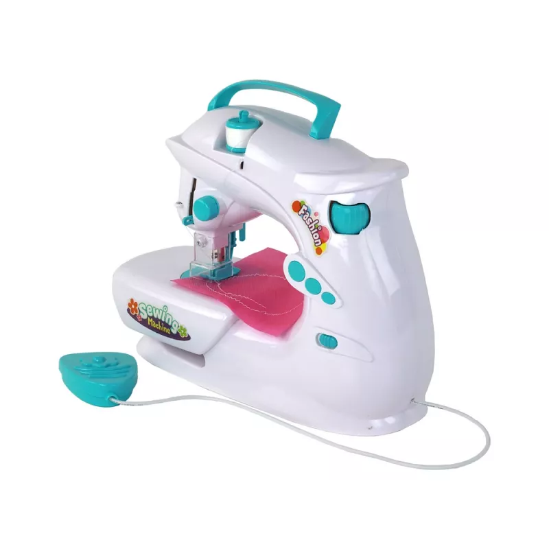 Lean Toys Vaikų siuvimo mašina vaikams - balta, baterijomis varoma, realistiškas žaislas su pedalą ir LED šviesa