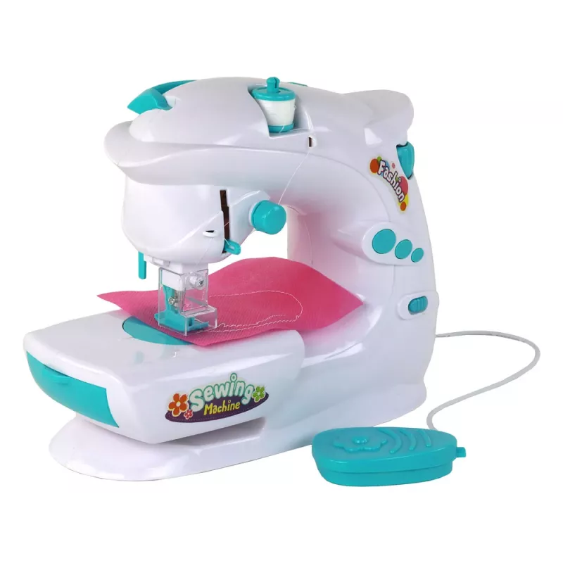 Lean Toys Vaikų siuvimo mašina vaikams - balta, baterijomis varoma, realistiškas žaislas su pedalą ir LED šviesa