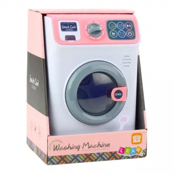 LEAN TOYS vaikiška skalbimo mašina su besisukančiu būgnu, šviesomis ir garsais, balta ir rožinė
