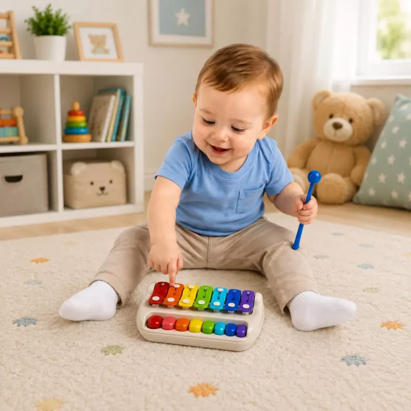 LEAN TOYS Vaikų ksilofonas pianinas spalvingas muzikos instrumentas 2 in 1 lazdelė