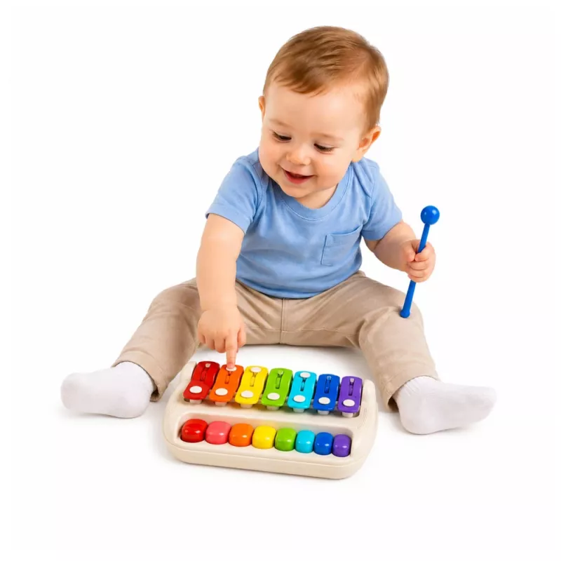 LEAN TOYS Vaikų ksilofonas pianinas spalvingas muzikos instrumentas 2 in 1 lazdelė