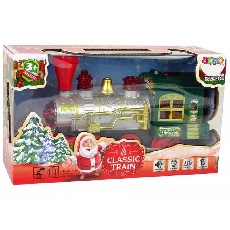 LEAN TOYS Kalėdinis lokomotyvas su šviesomis ir garsu, žalias, maitinamas baterijomis
