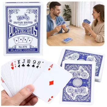LEAN TOYS Classic žaidimo kortos su plastikine danga, mėlynos - Pokerio dydžio, 54 kortos, atsparios purslams